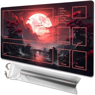 MTG Playmat with Zone Size 24x14in Free Storage Bags Non-Slip Backing, Ideal for Card Game Enthusiasts Magic TCG Playmat Zones (Blood Moon Secrets)