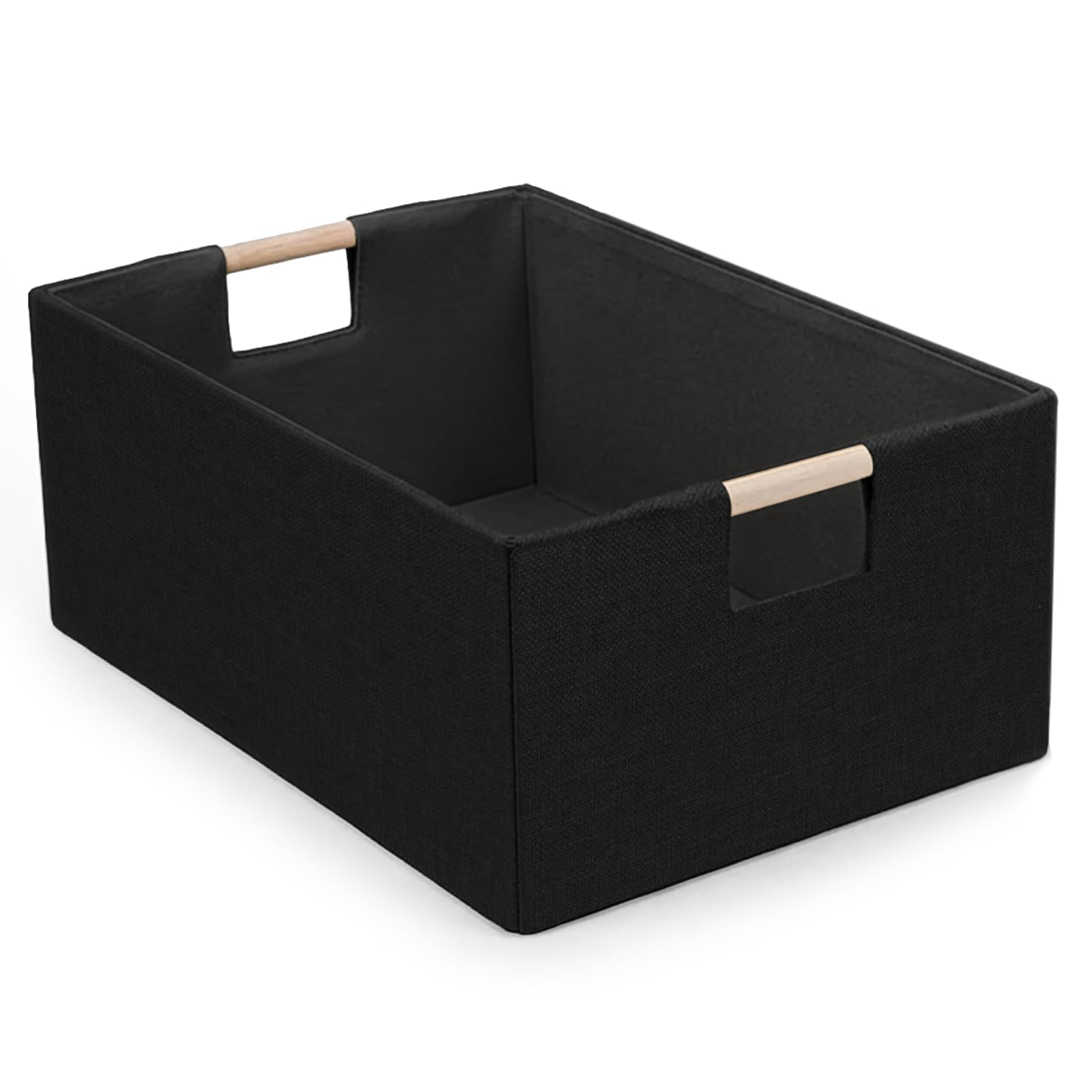 Foldable Fabric Storage Basket for Shelves, Linen Decorative Storage Bin with Wo