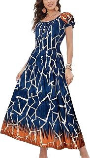 OSTOO Women's Summer 2025 Short Sleeve Boho Floral Print Multi-Layer Long Dress Flowy Casual