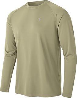 TBMPOY Uomo UPF 50+ Protezione Solare Manica Lunga Escursionismo Camicie Asciugatura Rapida Leggero Outdoor Athletic Top Pesca, Cachi, L