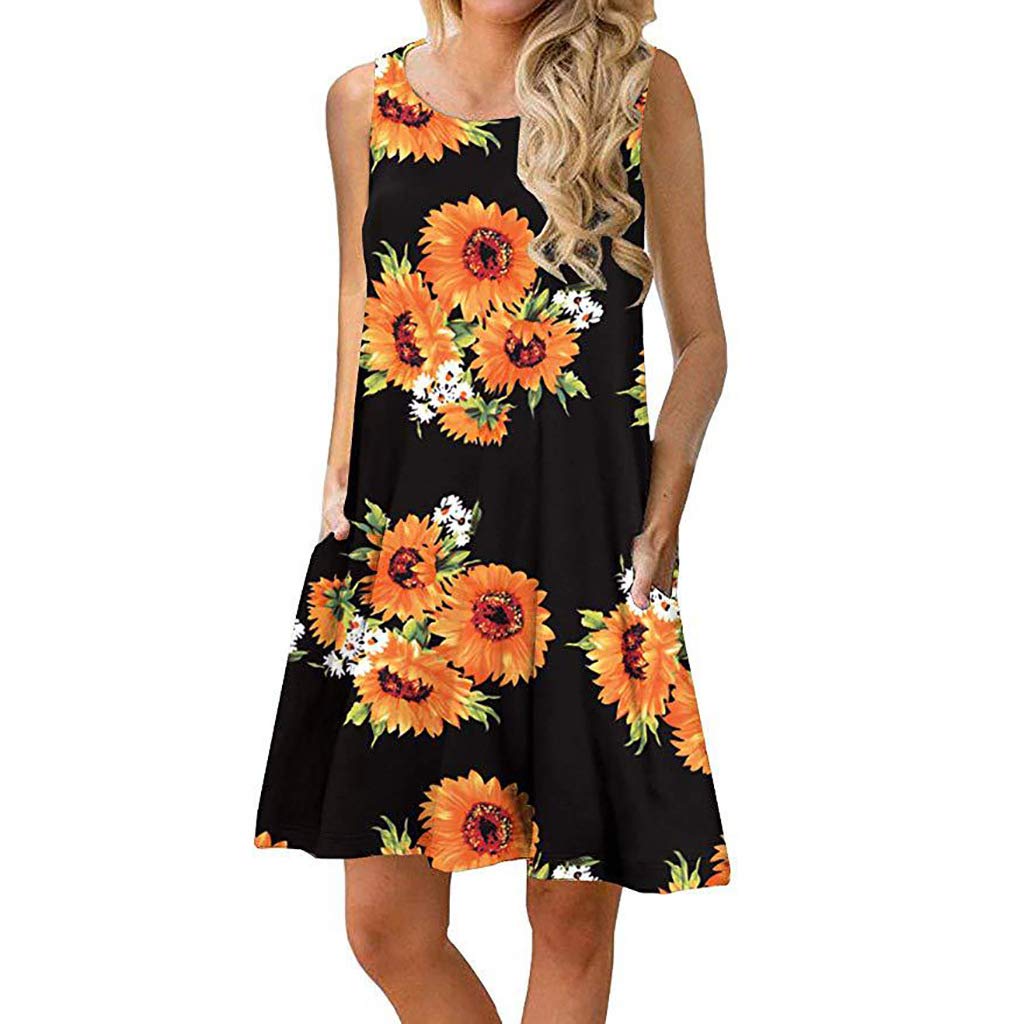 Ärmelloses Damen-Swing-Kleid mit Taschen, lässiges Sommerkleid, A-Linie, Tankkle