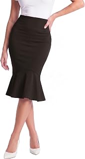 Hybrid & Company Womens Premium Nylon Ponte Stretch Office Fishtail Pencil Skirt High Waist Made in The USA Below Knee