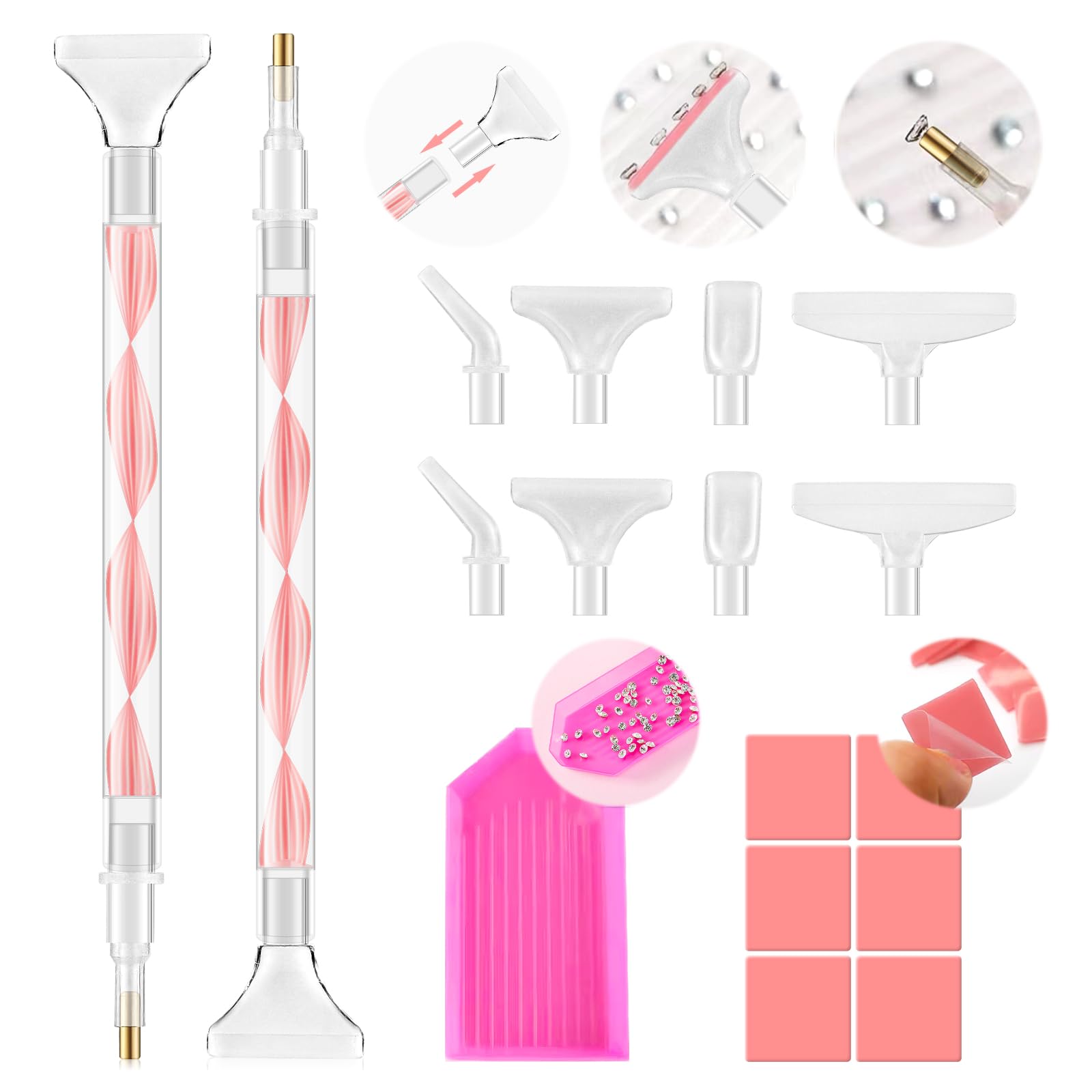 Rhinestone Picker Tool Kit: 2Pcs Rhinestone Picker Handle, Dual-Ended Rhinestone