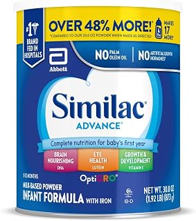 Similac Advance Baby Formula Powder With Iron, Inspired by Breast Milk | Nutritionally Complete Infant Formula for Babies, Support for Brain & Eye Development, Easy to Digest, 30.8 oz value-size can