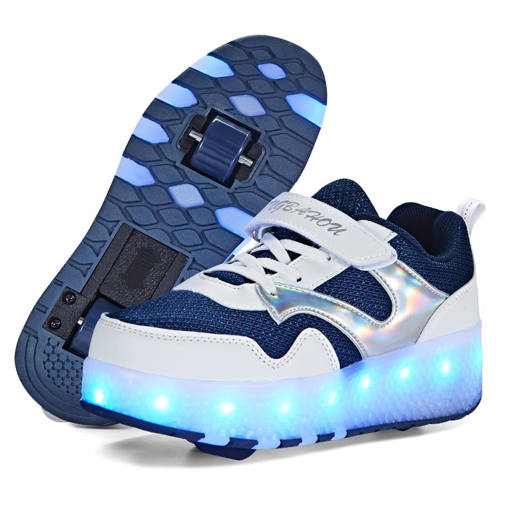 Girls Roller Shoes LED Lights Up Sneakers with Wheels Removable Lightweight Roll
