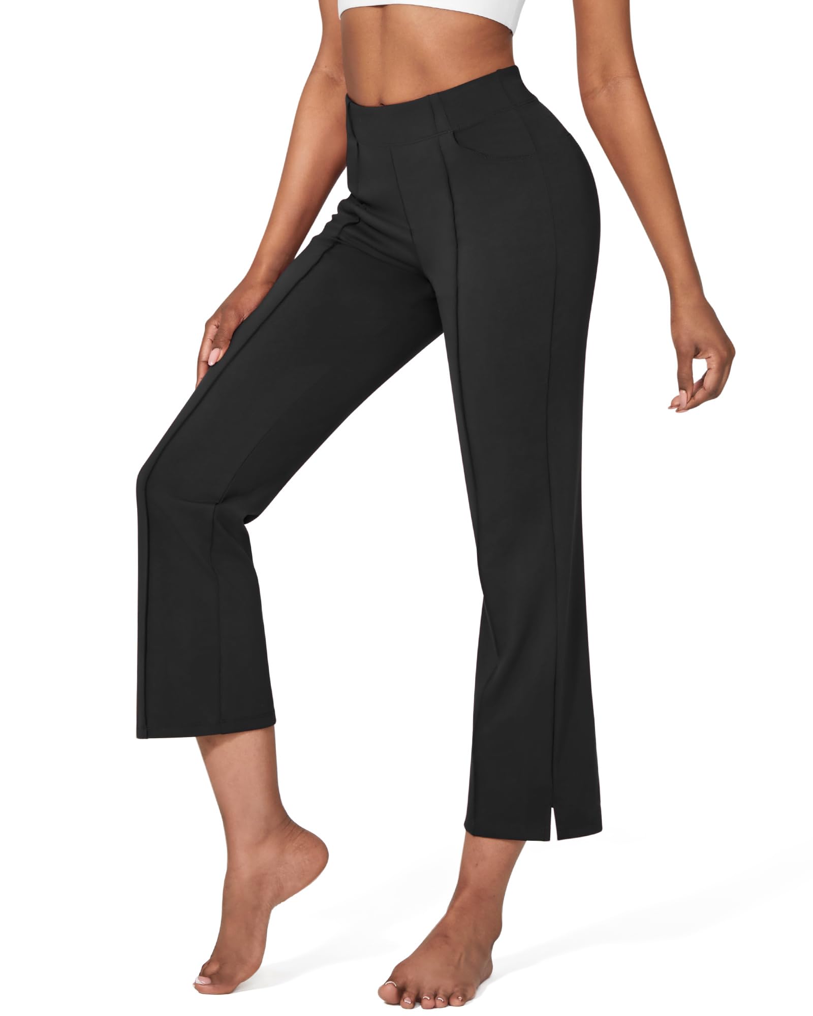 G4Free Women's Yoga Dress Pants Wide Leg Ankle Pants with Pockets Elastic Casual