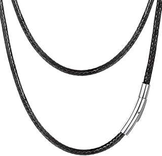 PROSTEEL Men's Black Cord Chain Necklace 3 mm Polyester Faux Leather Chain with Stainless Steel Clasp Chain Length 41 cm to 76 cm