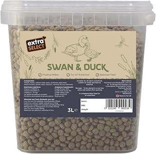 Extra Select Premium Swan and Duck Food Floating Pellets - Nutritious and Healthy Feed for Wild Geese, Ducklings and Waterfowl - Resealable Bucket 3 Ltr