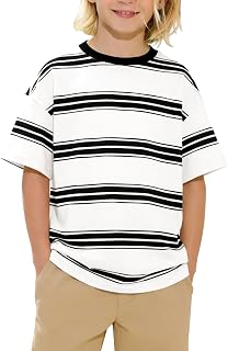 Boys Striped Short Sleeve T-Shirts Kids Drop Shoulder Summer Basic Tees