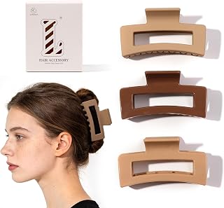 Hair Claw for Women - 3 Pack Big Square Matte Claw Clips Thick Thin Thin Hairstyle Anti Slip Cute Durable Clamp Hair Accessories for Women Strong Hold,No Damage