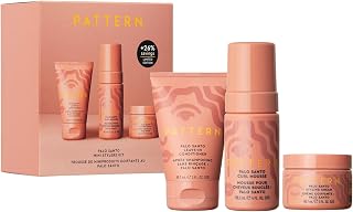 PATTERN Beauty by Tracee Ellis Ross Palo Santo Mini Kit features: Palo Santo Leave-In Conditioner, Palo Santo Curl Mousse, Palo Santo Styling Cream in Mini Travel Sizes