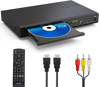 LONPOO LP-100 Blu-Ray Disc Player for TV 1080P DVD CD HDMI USB Upscaling | Coaxial Output, USB Input, Includes HDMI & AV Cables, Built-in PAL NTSC, Region1 DVDs and Region A Blu-Rays