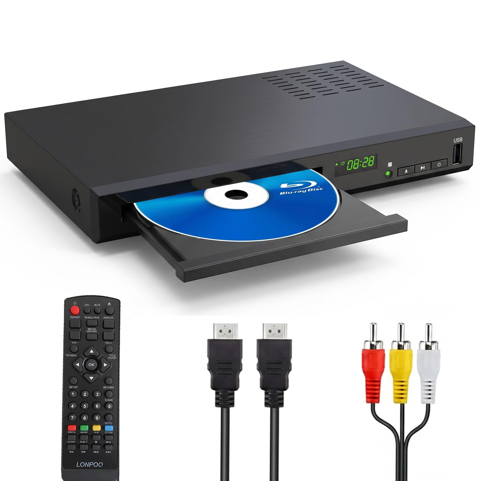 LONPOO LP-100 Blu-Ray Disc Player for TV 1080P DVD CD HDMI USB Upscaling | Coaxi