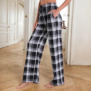 Womens Casual Pants Pocket Floral Print Elastic Waist Comfy Wide Leg Yoga Pants Sleep