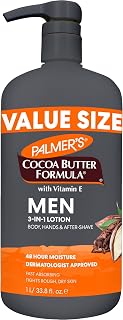 Palmer's Men's Face & Body Moisturizer, Cocoa Butter Formula (33.8 Oz) | 3-in-1 Fast Absorbing Dry Skin Body Lotion for Men, 48hr Hydration, Vitamin E Soothes Dryness for Hands, Body, Aftershave