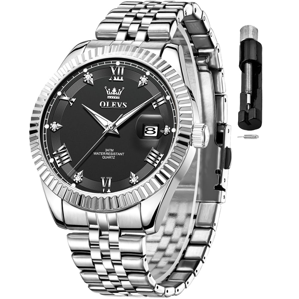 OLEVS Mens Classic Analog Luxury Stainless Steel Waterproof Date Two Tone Lumino