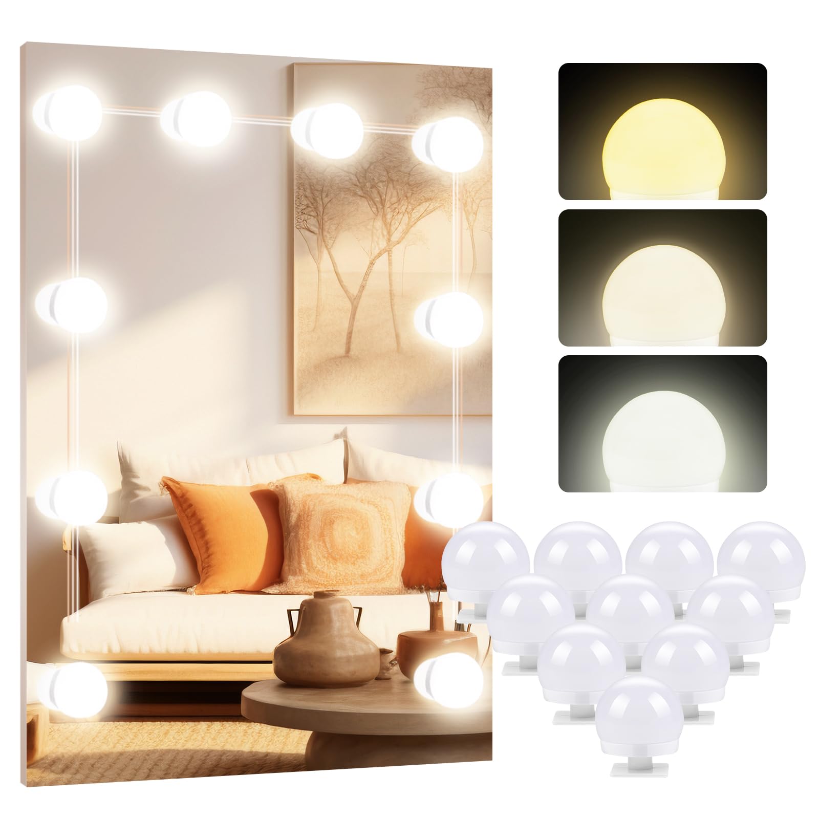 OSDUE Hollywood Mirror Lights Stick on 10 Bulbs, Makeup Lights for Dressing Tabl