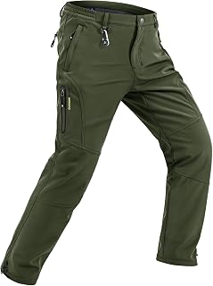 TBMPOY Mens Snow Pants Fleece Lined Hiking Winter Waterproof Softshell Ski Outdoor Insulated Climbing Pants Zip Pockets