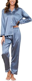 Women's Pyjama Sets Silk Satin Long Sleeve Button Down Ladies Pyjamas two Piece Silk Pjs for Women Sets Sleepwear Loungewear Nightwear for Spring Summer