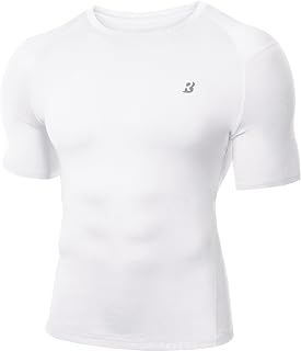 Roadbox Mens Compression Shirt Short Sleeve, Cool Dry Football Base Layer