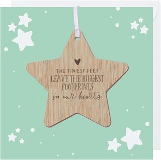 Baby Loss Memorial Gift - Miscarriage/Stillbirth Keepsake - The Tiniest Feet Leave The Biggest Footprints In Our Hearts (Mint, Card With Wooden Star)