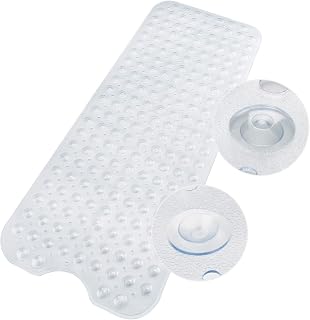 WELTRXE Bath Mats Non Slip Extra Long Bathtub Mat Anti Slip Shower Mat, Anti-Mould PVC Bathroom Mat with 200 Suction Cups, Clear, 100 x 40 cm