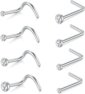 AceFun Nose Studs, L Shaped Stainless Steel Diamond Small Nose Rings for Women and Men