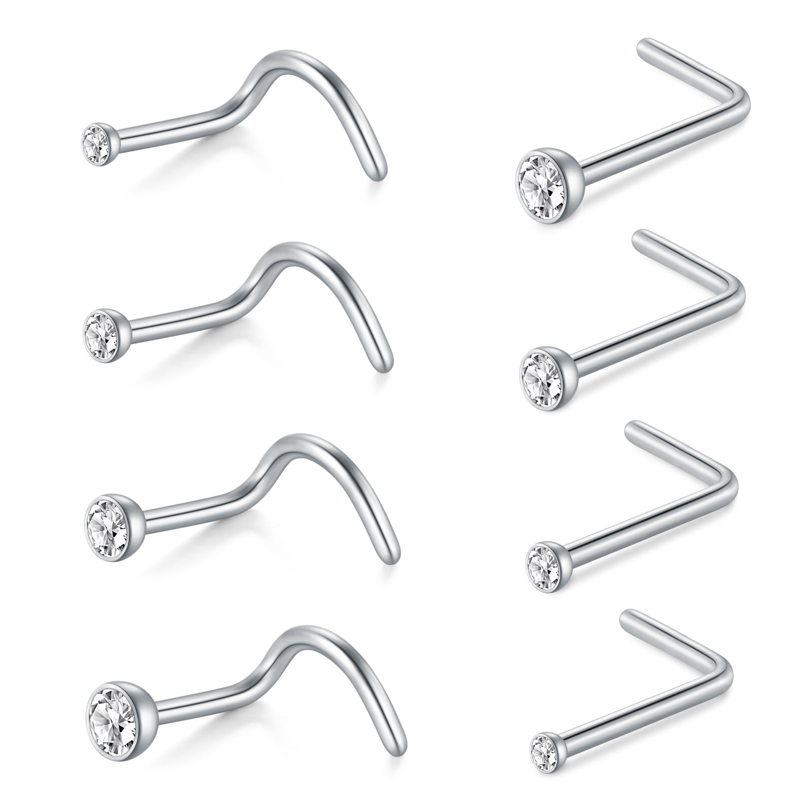 AceFun Nose Studs, L Shaped Stainless Steel Diamond Small Nose Rings for Women a
