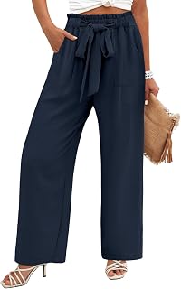 Angerella Womens Wide Leg Pants High Elastic Waist Adjustable Knot Casual Flowy Trousers Business Work Pants with Pockets