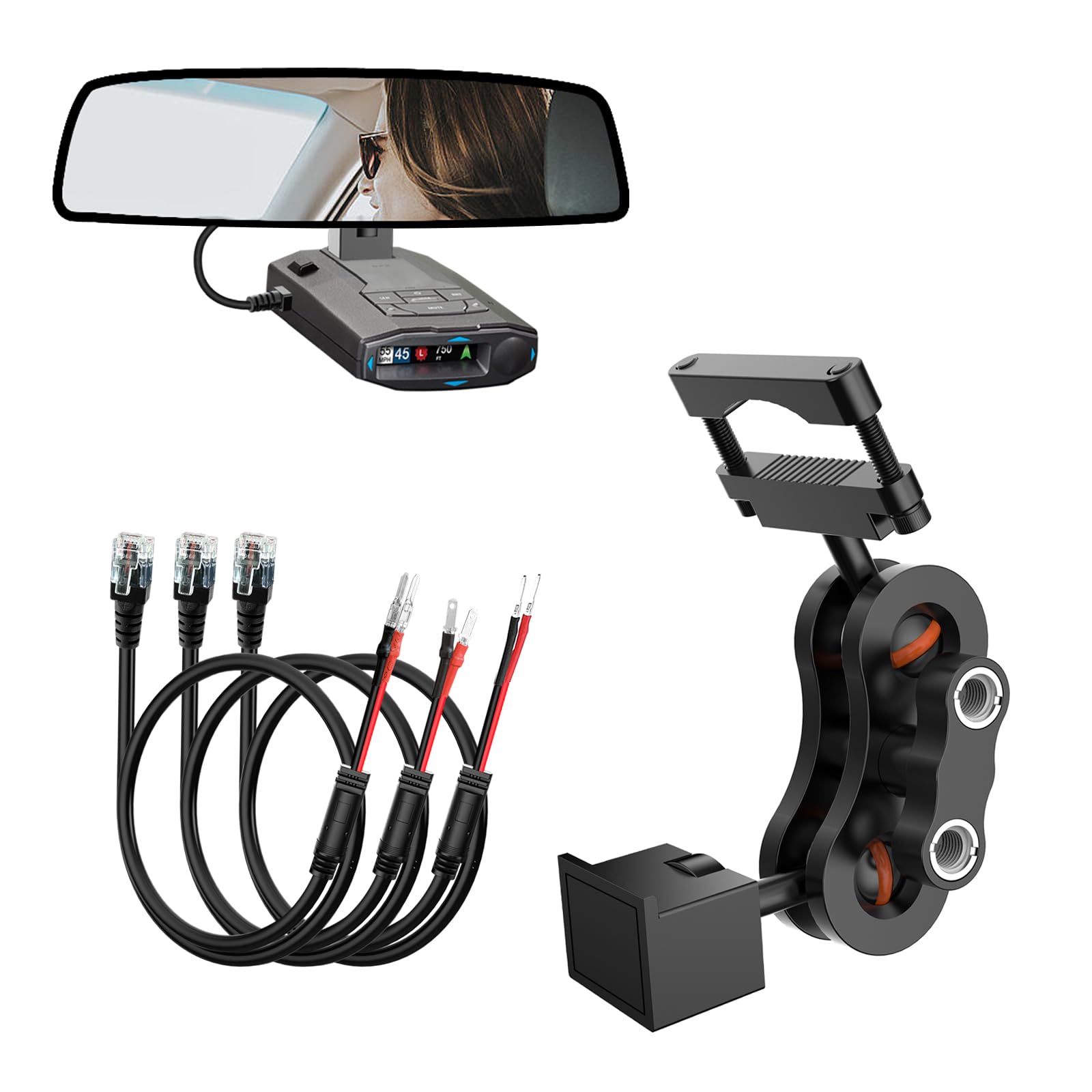 SDSACZMU Radar Detector Mount+Rearview Mirror Hard Wire Power Cord kit 16" | Rea