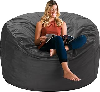 HABUTWAY 3FT Bean Bag Chair for Adults,Beanbag w/Dutch Velvet Cover | Comfy Bean Bags with Memory Foam Filled, Big Bean Bag Sofa with Washable Dutch Velvet Cover for Bedroom,Living Room-Grey
