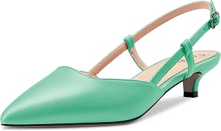 Aachcol Women's Low Kitten Heel Pumps Lace Toe Cap Ankle Strap Slingback Dress Shoes Sandals Office Shoes Party Wedding Matt 3.5 cm