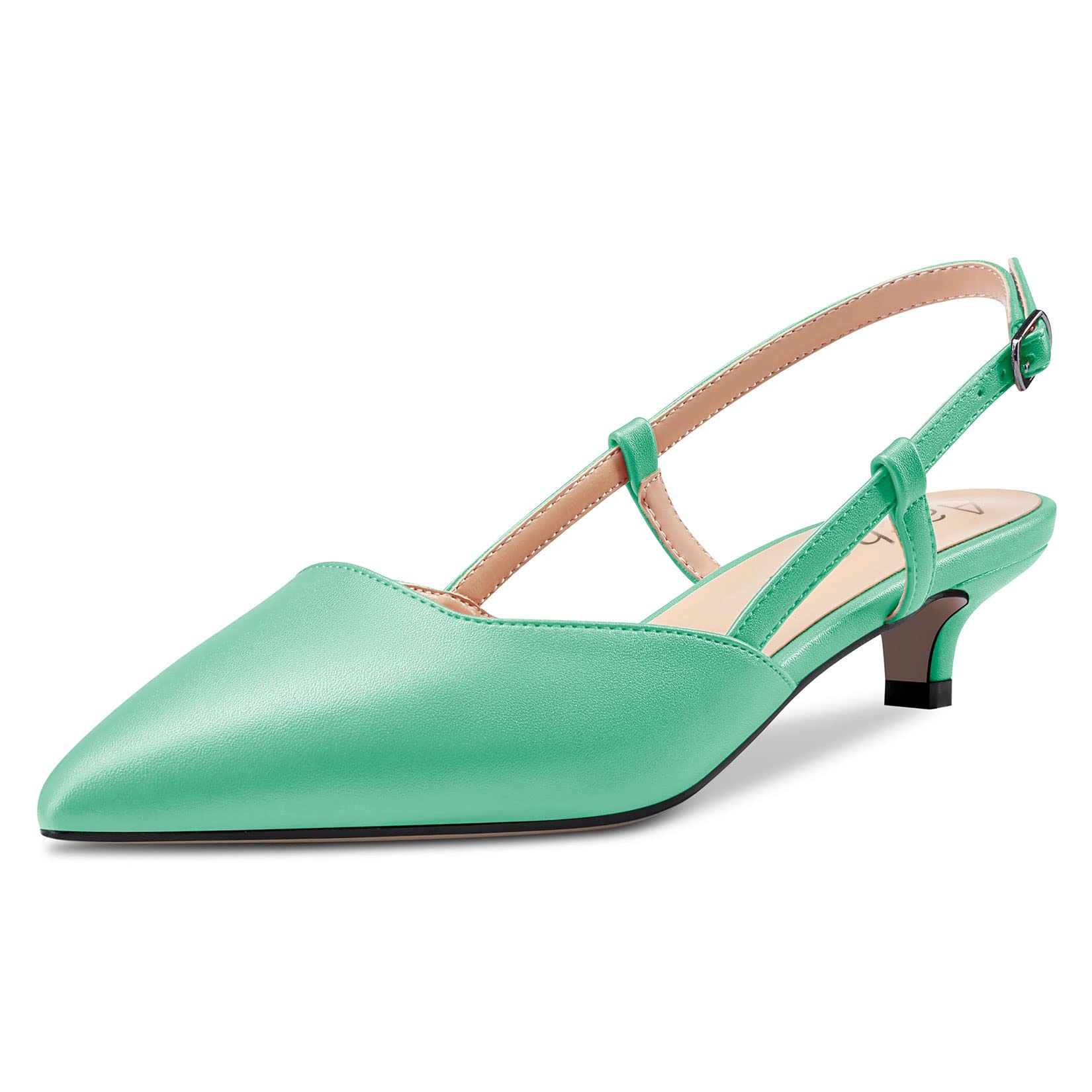 Aachcol Women's Low Kitten Heel Pumps Lace Toe Cap Ankle Strap Slingback Dress S