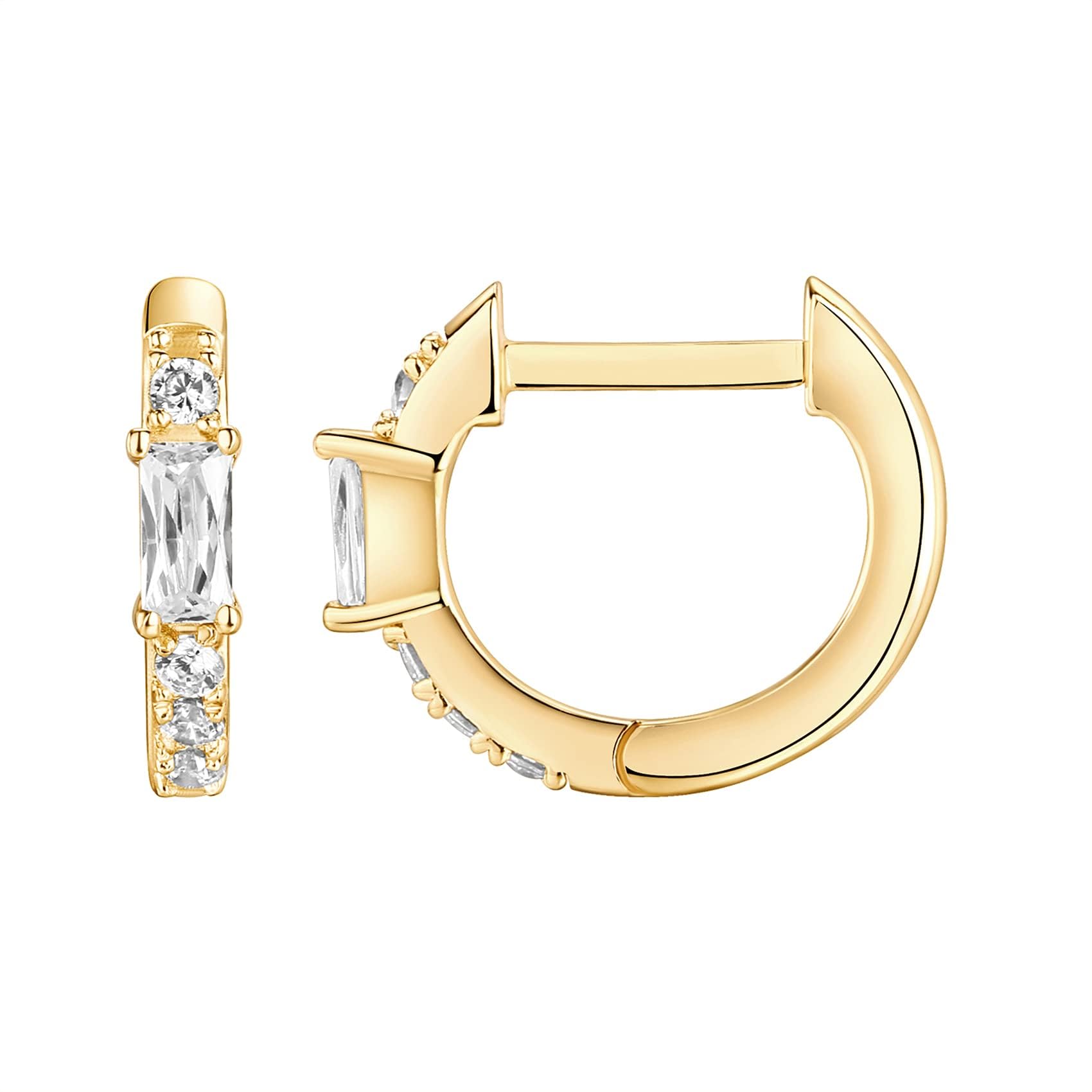 PAVOI 14K Gold Plated 925 Sterling Silver Post Cubic Zirconia Huggie Earrings | 