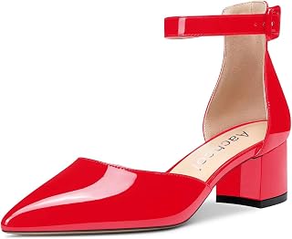 Aachcol Women's Ankle Strap Pumps Closed Toe Chunky Block Mid Heel D'Orsay Two-Piece 5 cm