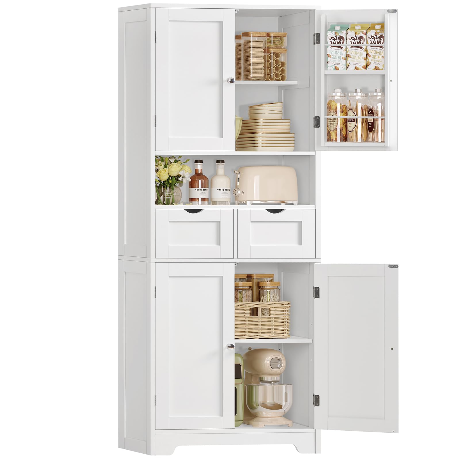 TEENFON 63.4" Pantry Cabinet, Storage Cabinet with 2 Drawers & 4 Door Shelves, K