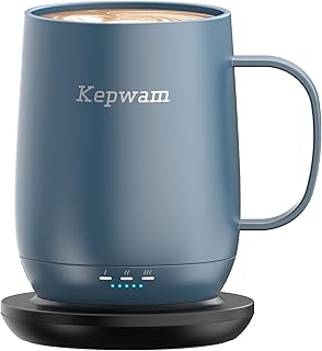 Kepwam Self-Heating Coffee Mug T2, 16oz Electric Heated Mug Hot Up to 149℉ | No App, 3 Temp Settings to Keep Coffee Warm, Long-Lasting Battery for Office & Home,Auto Shut-Off, Ideal Gift for Men & Women