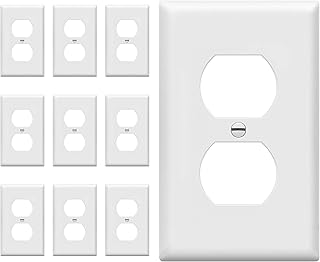 ENERLITES 10 Pack Outlet Covers Wall Plate for Duplex Receptacle, White | Unbreakable polycarbonate, standard size 4.50" x 2.76", 1-gang, UL Listed, glossy finish, easy to install, wide compatibility