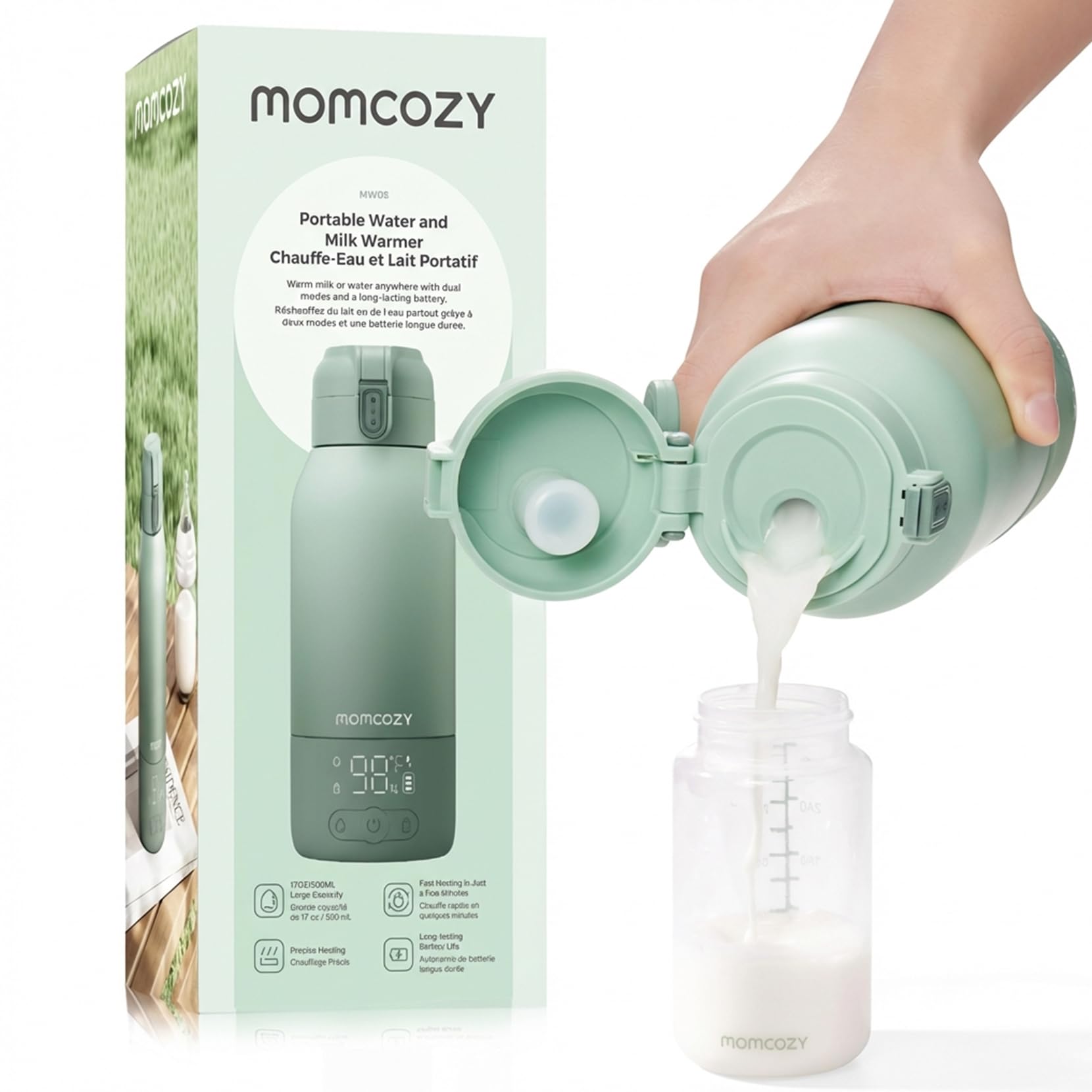 Momcozy Portable Bottle Warmer for Breast Milk, Baby Travel Essentials | Fast He