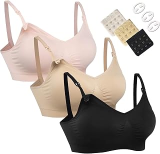 HOFISH 3Pack Seamless Maternity Nursing Bras, Breastfeeding Full Coverage | For pregnancy, nursing and postpartum; wire-free comfort with removable pads, Flexible Fit with Extenders & Clips,Sold 5B+