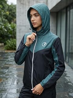 Women Rain Jacket Waterproof Hooded Drawstring Outdoor Travel Jacket Green