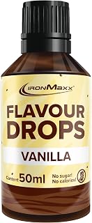 IronMaxx Flavour Drops - Vanilla 50ml | kalorienfrei & zuckerfrei | vegane Aromatropfen zum süßen von Lebensmitteln | praktischer Tropfer-Verschluss
