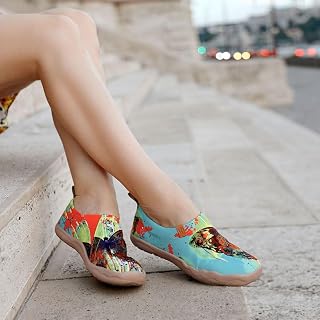 UIN Women's Painted Travel Shoes Floral Art Canvas Slip-on Loafers Comfort Walking Sneakers