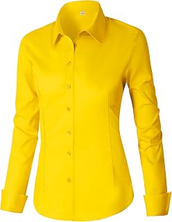 CUNLIN Women's Cotton Button Down Shirt Long Sleeve Formal Dress Work Blouse