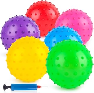 LOVEINUSA 6 PCS Bouncy Balls with Pump, 7 Inch, Multicolor | Spiky Massage Knobby Ball, Sensory Toys, Party Favors for Kids, Classroom Prize, Goodie Bags Stuffers