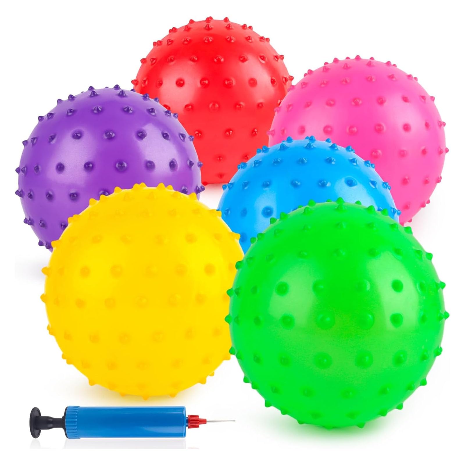 LOVEINUSA 6 PCS Bouncy Balls with Pump, 7 Inch, Multicolor | Spiky Massage Knobb