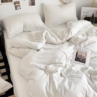 §zz.luxi Duvet Cover Set, Semi Double 4 Piece Set, ins, Striped, Plain, Contrast Color, Simple, Bedding Cover, Western and Japanese Style, Bedspread, Duvet Cover, Fitted Sheet, Pillowcase, Sheet Cover