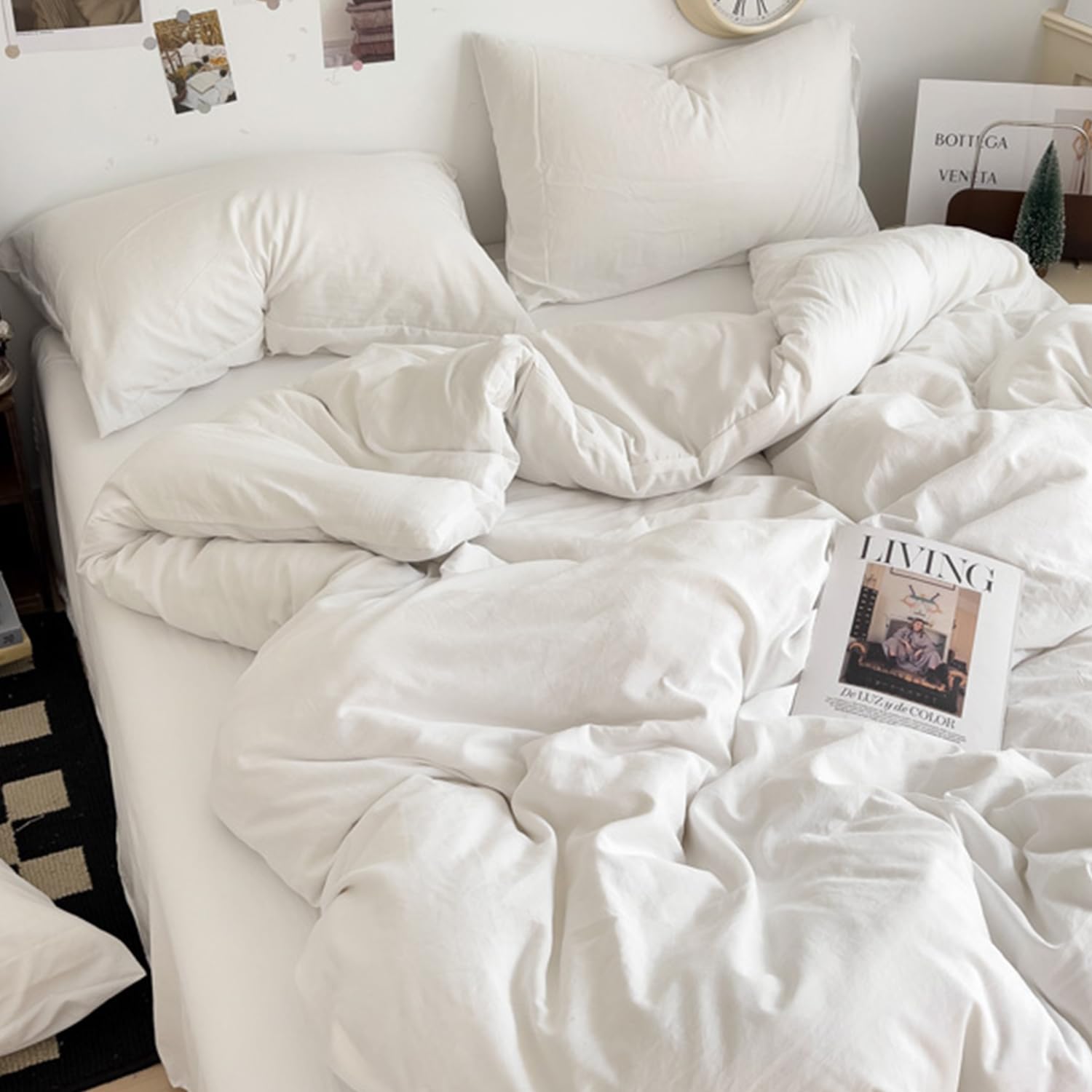 §zz.luxi Duvet Cover Set, Semi Double 4 Piece Set, ins, Striped, Plain, Contrast