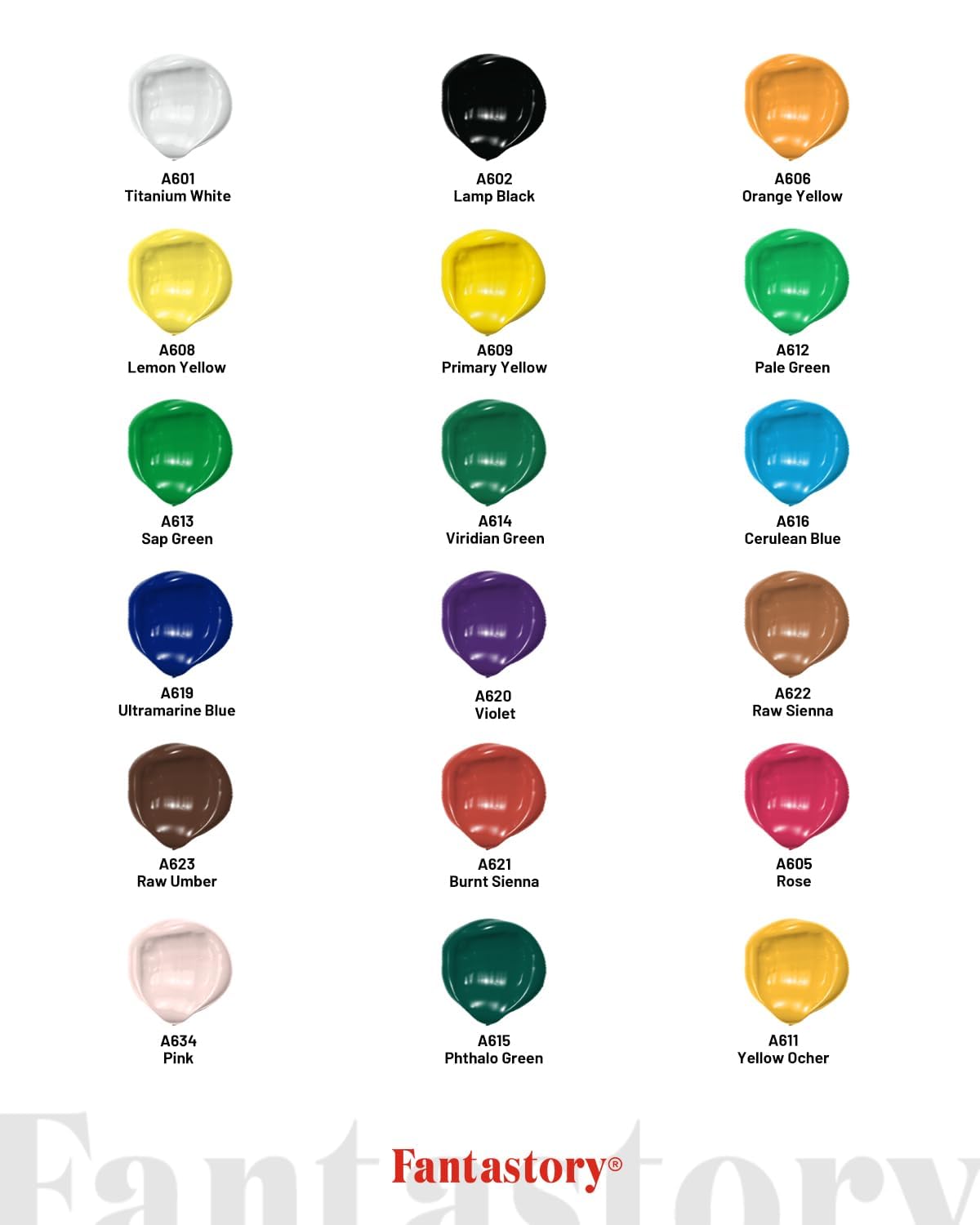 fantastory 60ml 18 Colors Acrylic Paint Set with 12 Brushes
