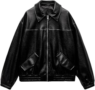 LY VAREY LIN Womens Faux Leather Jacket Long Sleeve Zip Up Casual Bomber Motorcycle Biker Coat